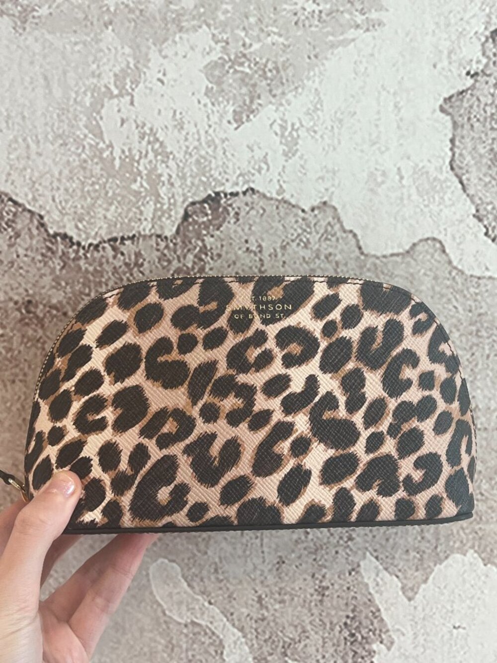 Smythson "Panama" leopard-print pouch/makeup bag
